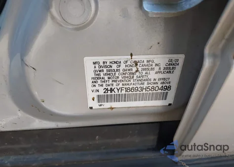 2003 Honda Pilot Ex-L из США, поврежденный, VIN 2HKYF18693H580498